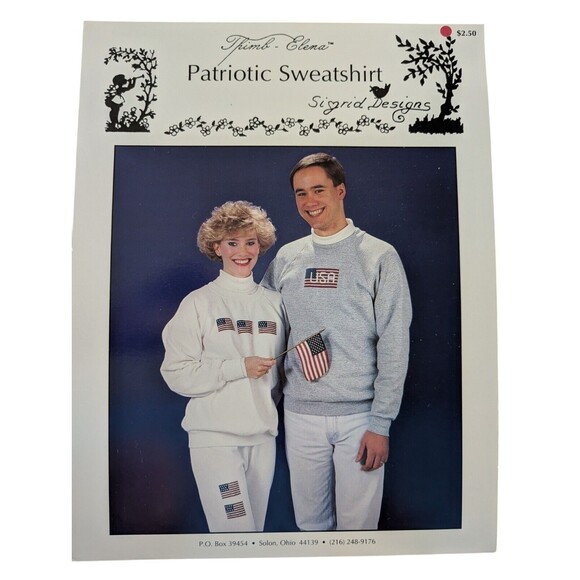 Sigrid Designs Thimb Elena Patriotic Sweatshirt American Cross Stitch Pattern - Picture 1 of 2